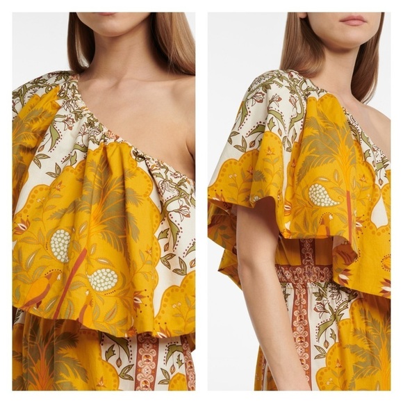 JOHANNA ORTIZ From Salsa To Mamba dress midi yellow one shoulder tropical boho - Picture 3 of 15